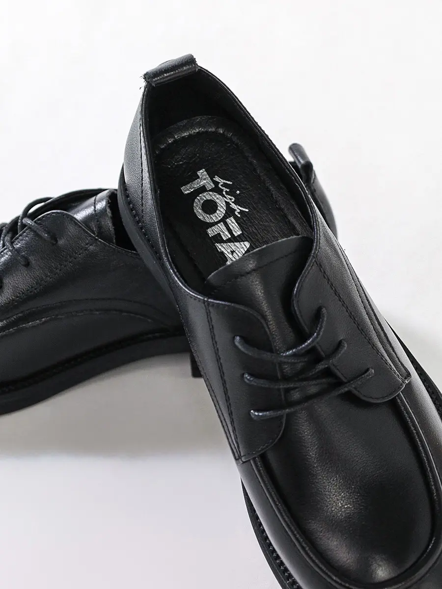 Туфли-дерби черные на низком каблуке